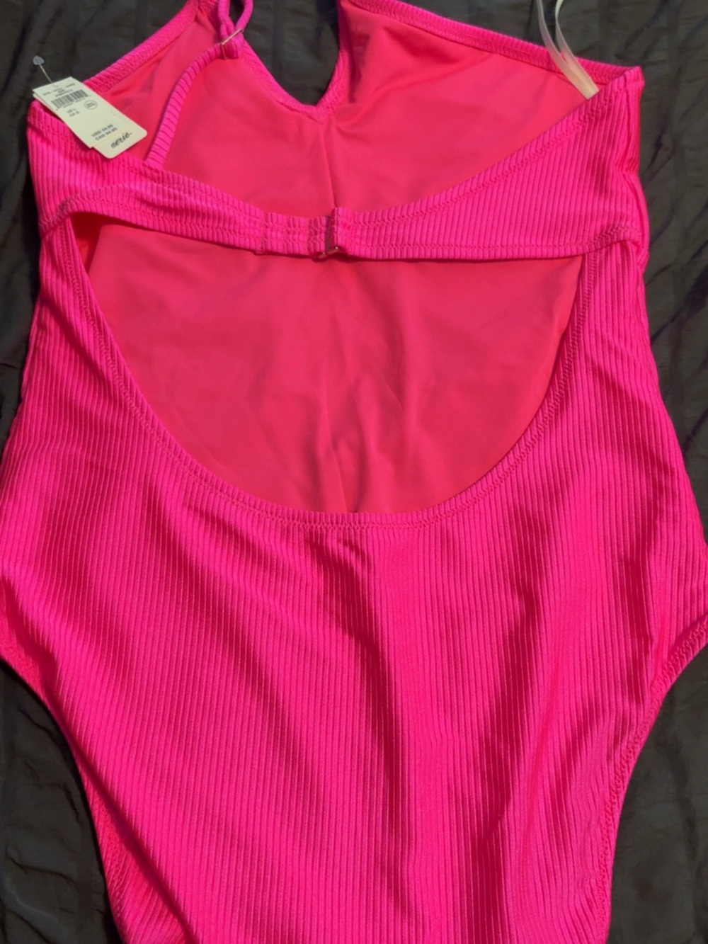 aerie Vibrant Pink Ribbed Cutout One-Piece Swimsuit